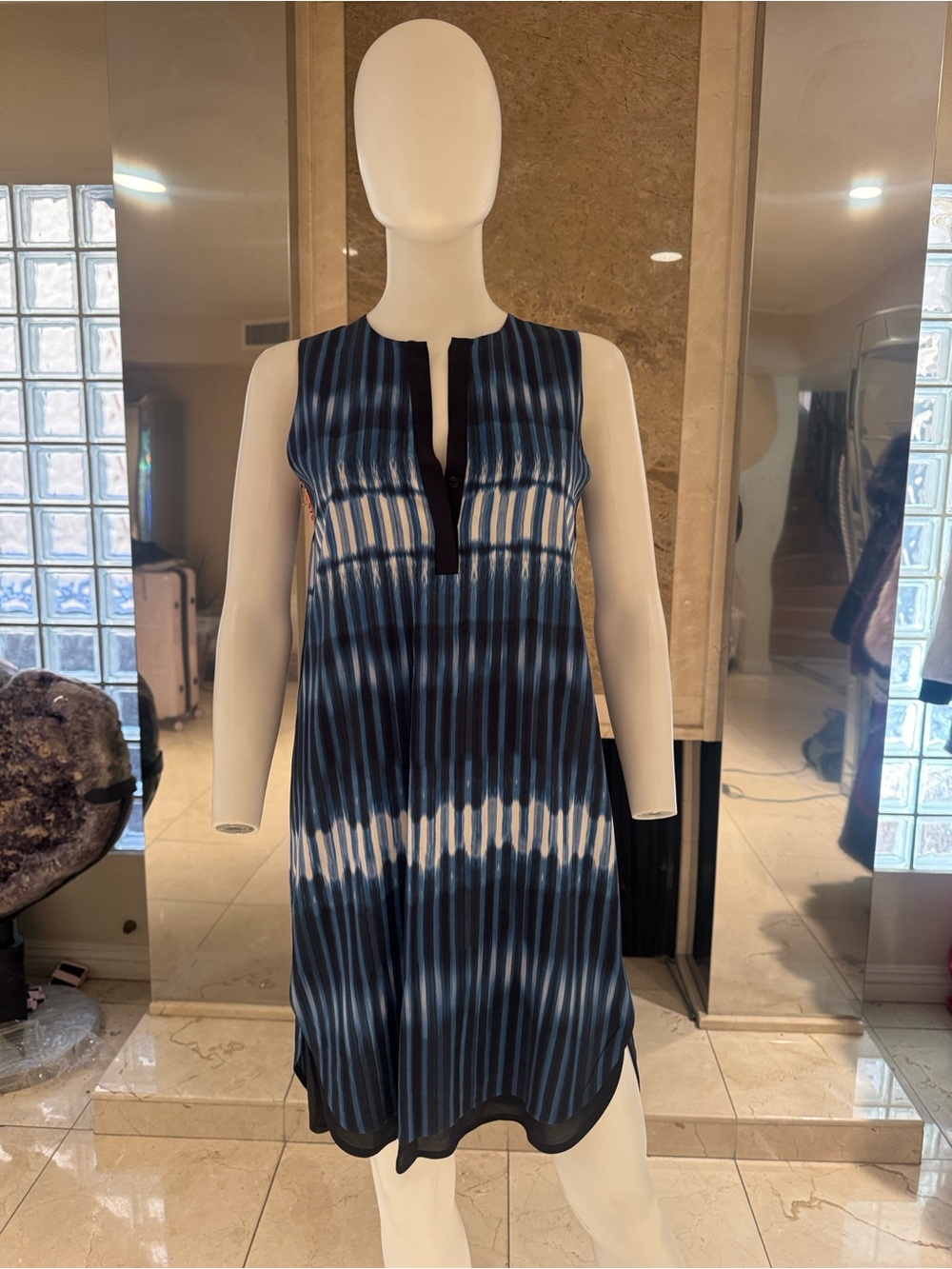Vince Blue Black Striped Shift Dress